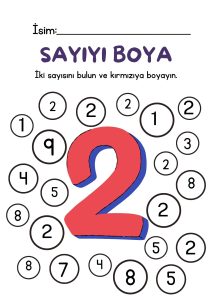 Okul öncesi 2 rakamı çalışma sayfası