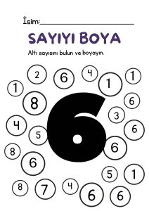 Okul öncesi 6 rakamı çalışma sayfası